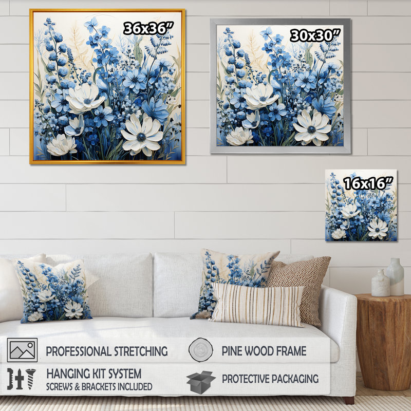 Blue Bonnets White Flowers III, reproduction d'art sur toile, H 36 po x l 36 po x P 1,5 po, Naturel