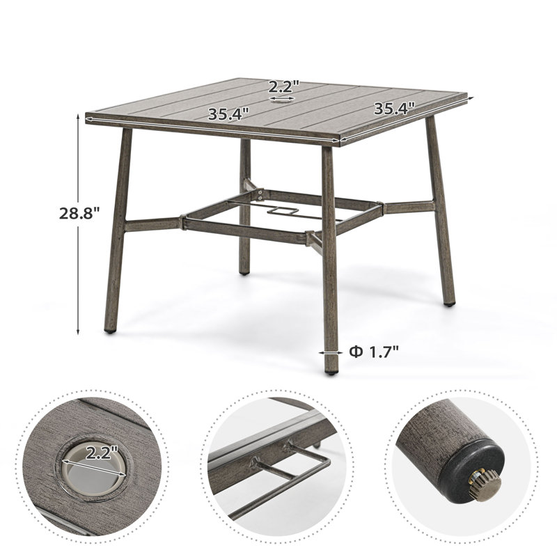 Bajro Square Outdoor Dining Table Umbrella Hole , 35.4 " W 35.4 " D, Gray, Gray
