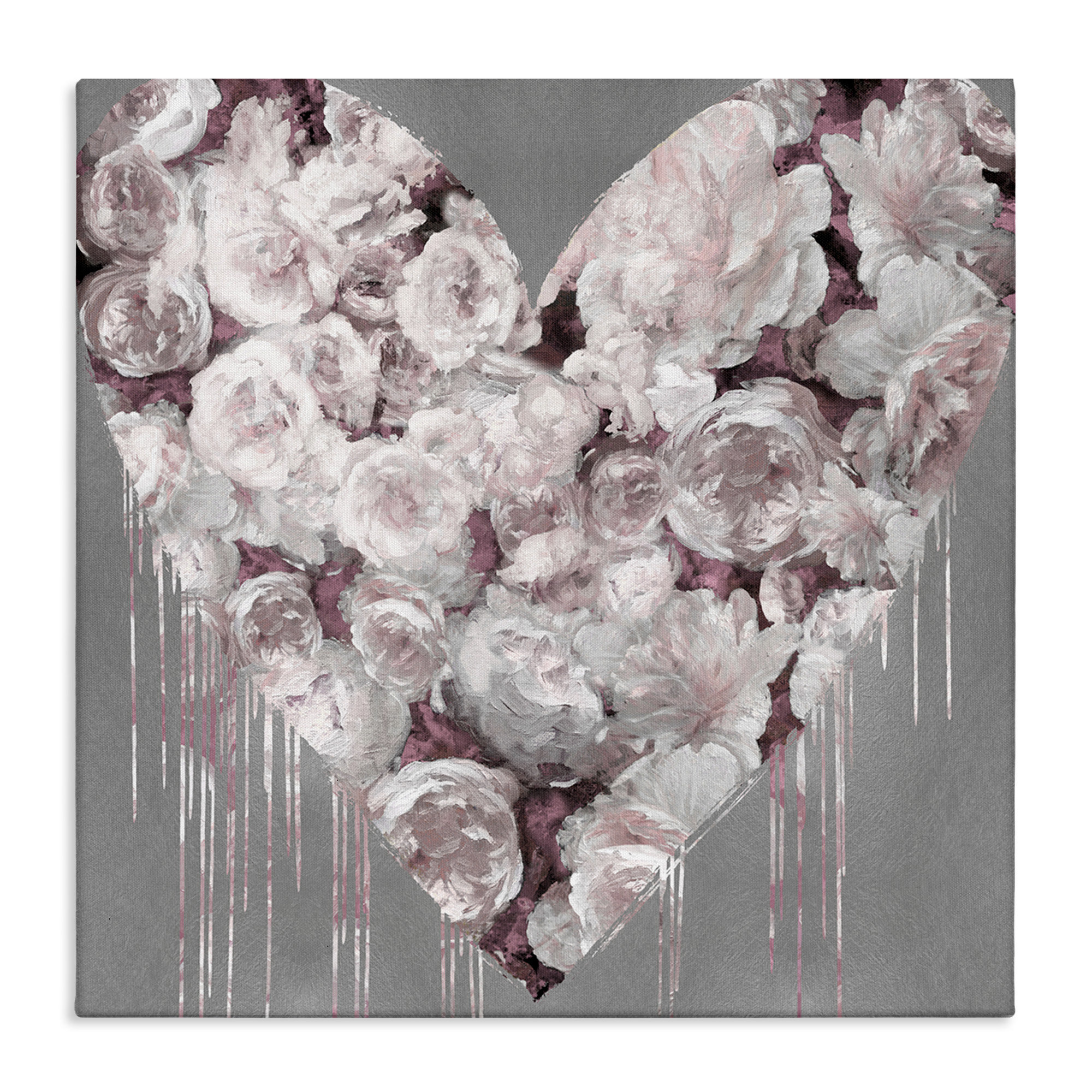 Winston Porter Pink Rose Heart over Grey Grain Canvas Wall Art by ...