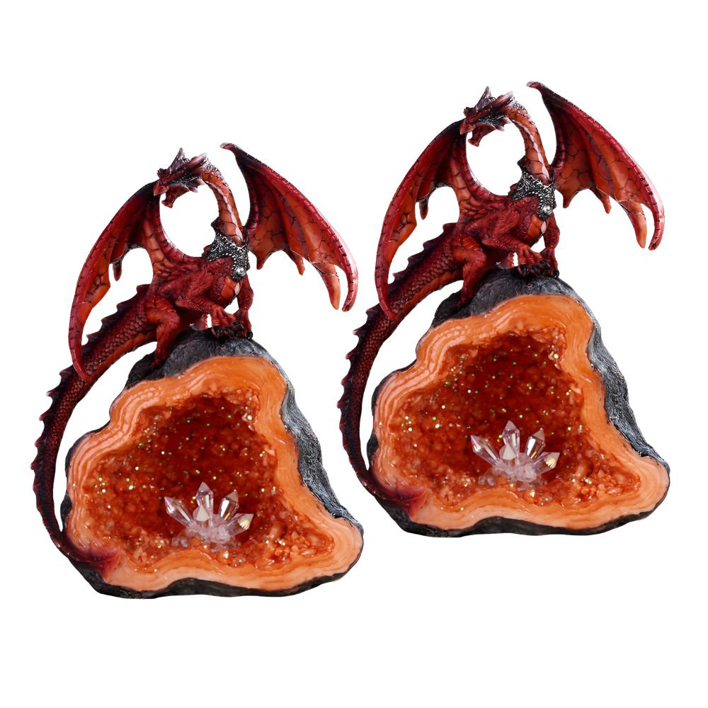 Trinx "2-PC Set" ICE ARMOR 7.5"H Medieval Red Volcano Dragon Guarding ...