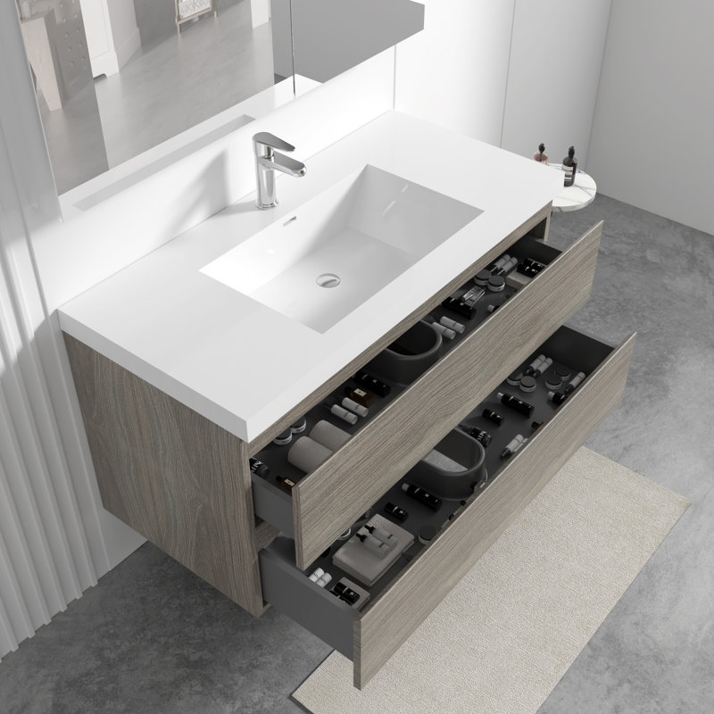 Meuble-lavabo flottant simple Lasette, Gris antique