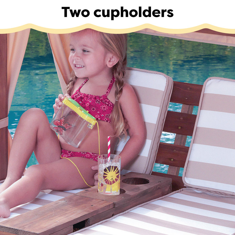 Kids' Wooden Outdoor Double Chaise Lounger with Cup Holders