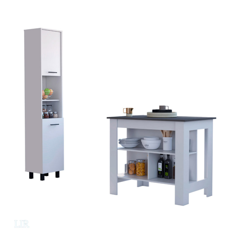 2-Piece Kitchen Set, Kitchen Island And Pantry Cabinet, Kitchen Island
