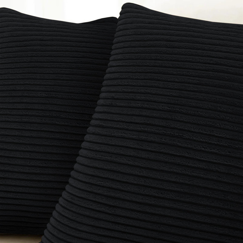 Striped Square 18cmX18cm Velvet Cushion Cover, Black