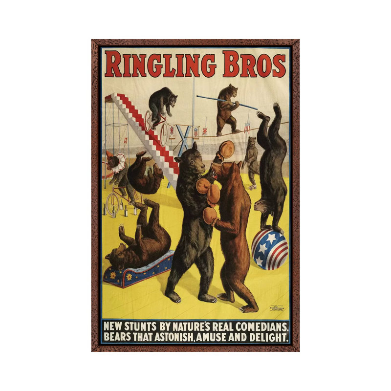 1900s Ringling Bros Circus - Print on Canvas, Classic Brown Wood Framed, 101.6 cm H x 66.04 cm W