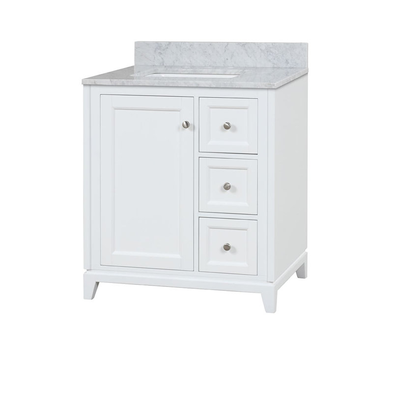 Atwell 29.13'' Single Bathroom Vanity with Carrara Marble Top, White