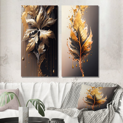 «Gold Abstract Leaves», 2 pièces sur toile