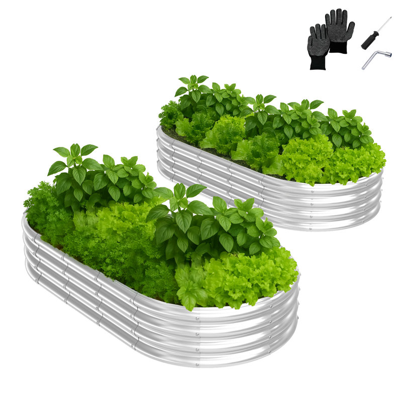 2PCS 6×3×1FT Interlocking Oval  Galvanized Steel Planting Beds