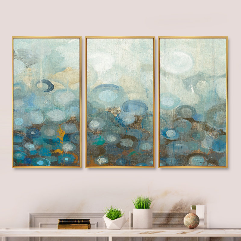 Dots On Glass II - 3 pièces, reproduction sur toile, H 20 po x l 36 po x P 1 po, Cadre doré