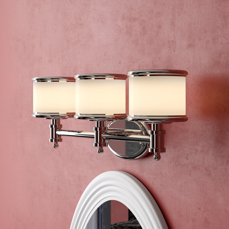 Newberry 2-Light 13.75 inch Wide Chrome Transitional Bathroom Vanity Lighting Fixture, White Frosted Opal Glass Shade, Dimmable, LED Compatible, Reversible Over the Mirror Mounted Wall Sconce