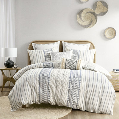Housse de couette en coton très grand / très grand - chenille, motifs géométriques, sans produits chimiques avec multicolore, 4 attaches de coin, literie chaude et douce