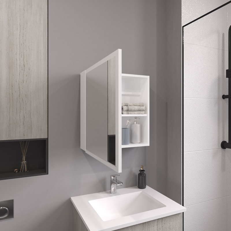 Duma 21.1" H X 19.7" W Mirror Medicine Cabinet, One Door With Four Interior Shelves For Bathroom, Kitchen Black, Black