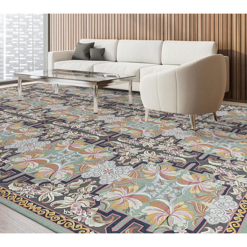 Hand-Knotted High-Quality Green and Green Area Rug