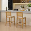 Tabouret de bar rustique en bois massif à dossier en rotin avec coussin en lin mat (ensemble de 2)-379930224