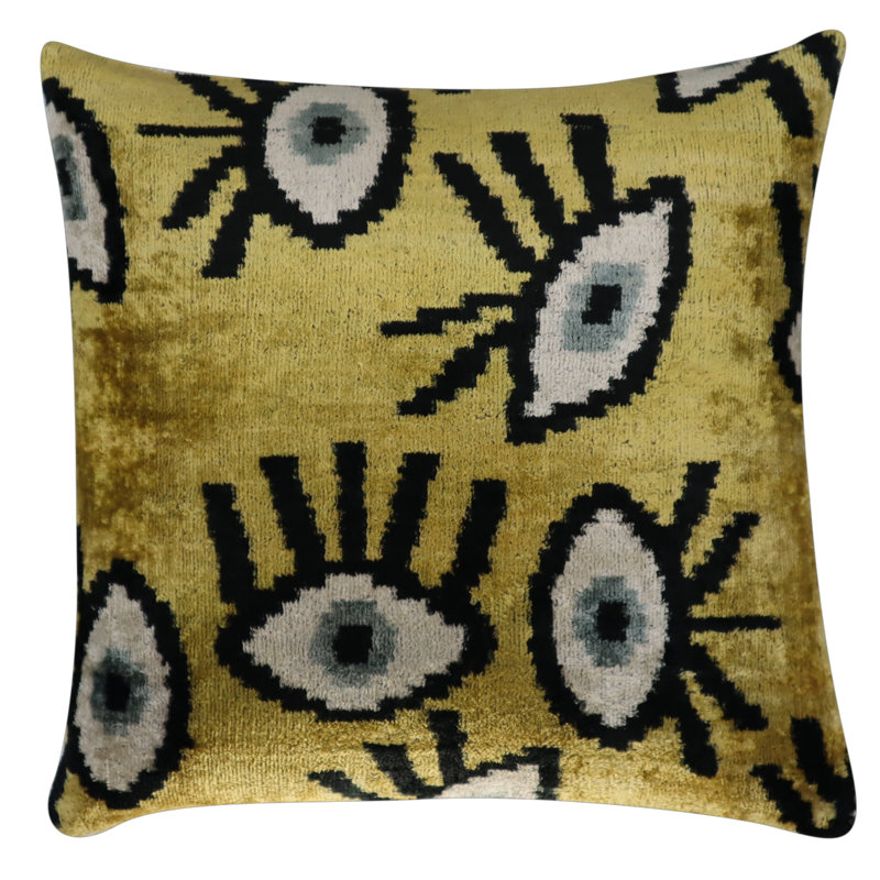 Coussin décoratif géométrique, 16 po x 16 po, Carré, Jaune/gris