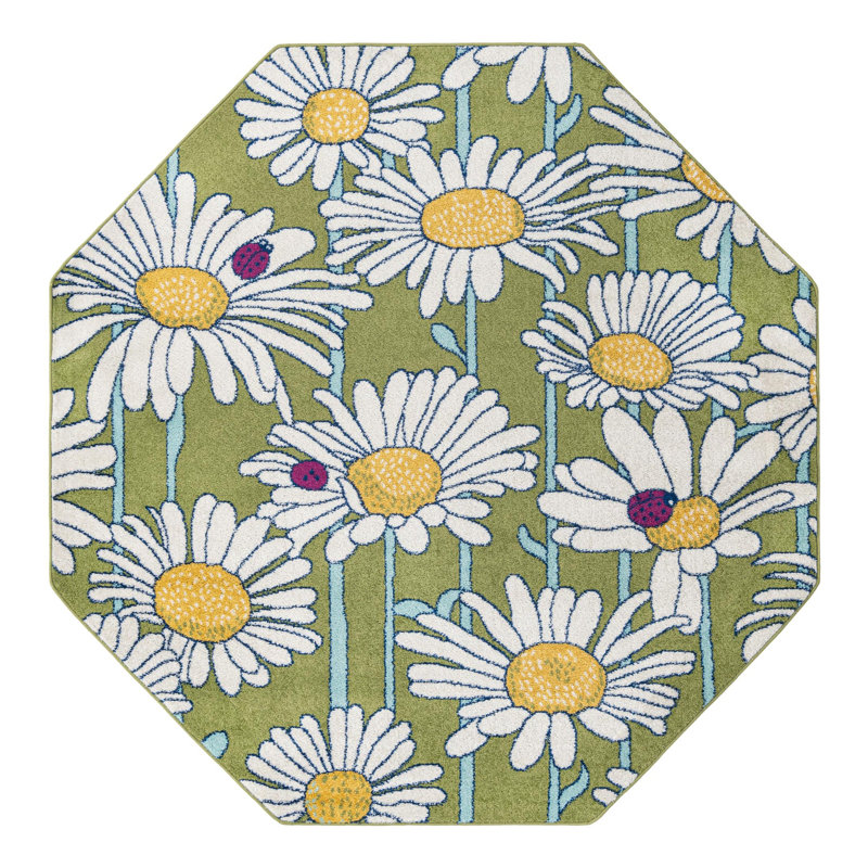 Tapis vert à motif floral Saegertown, Octogone 7 pi x 7 pi