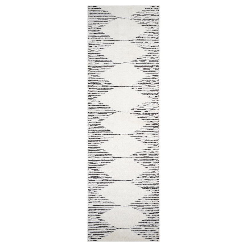 Lenamae Moraccan White Power-Loom Area Rug, Runner 2'6" x 10'