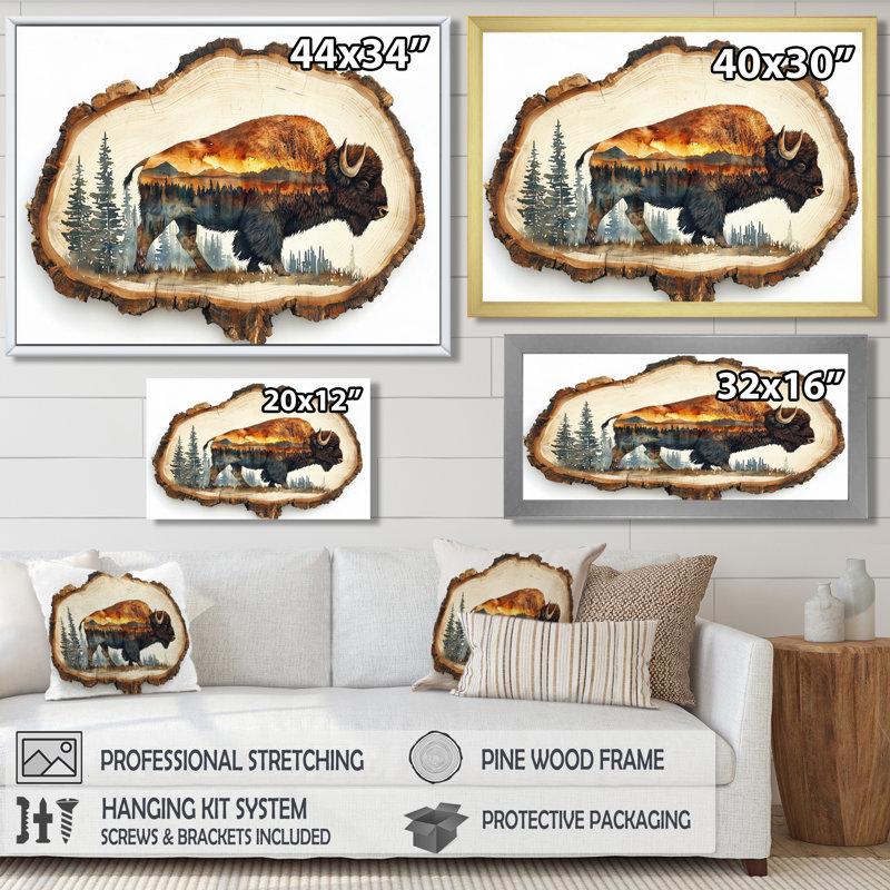 Marlison American Bison Portrait in Double Explosure Canyon III - Bison, art mural, H 12 po x l 20 po, Cadre simple