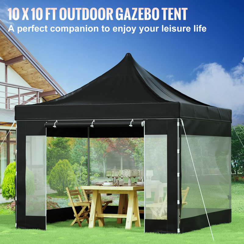 Black 10x10 Ft Pop-Up Canopy Tent with Transparent Sidewalls