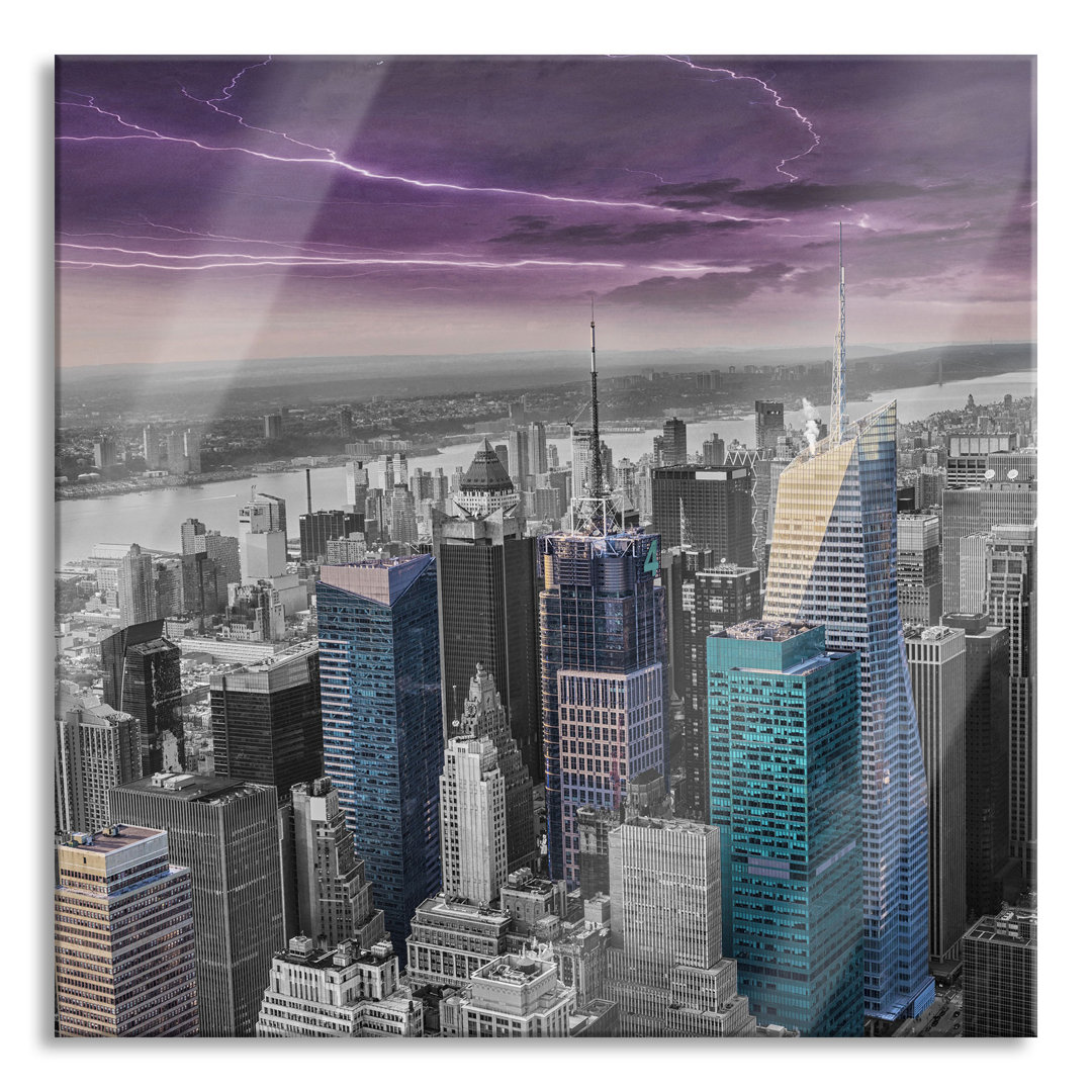 Glasbild Skyline New York Gewitter