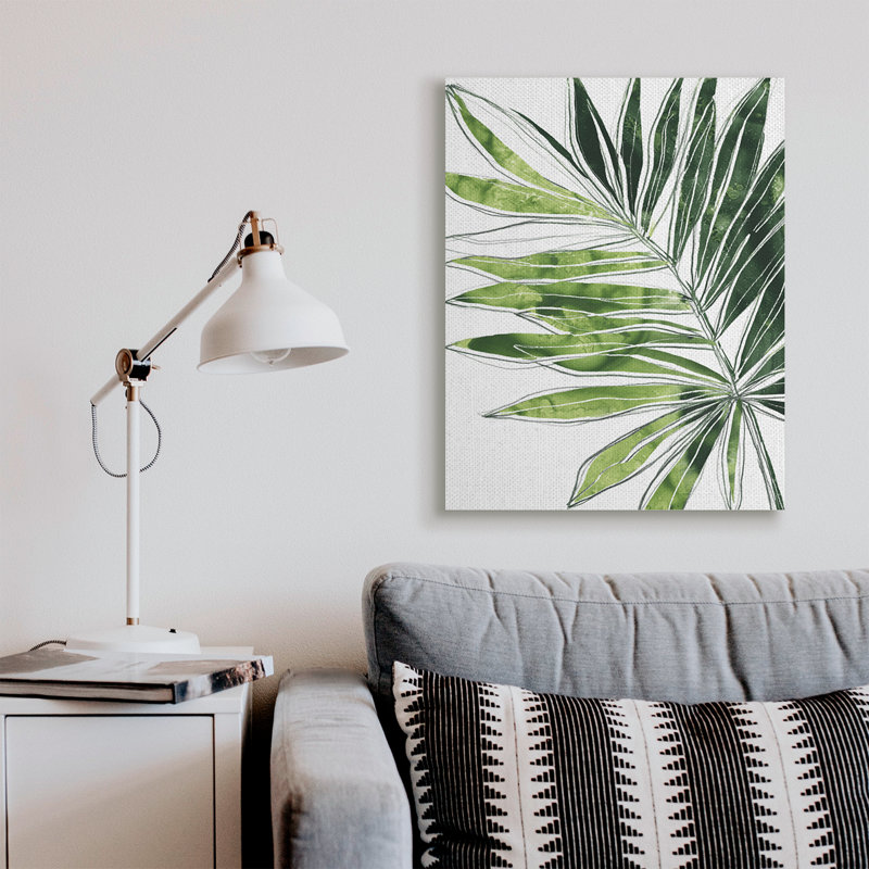 Dessin au trait de palmier tropical vert, Toile tendue, H 48 po x l 36 po