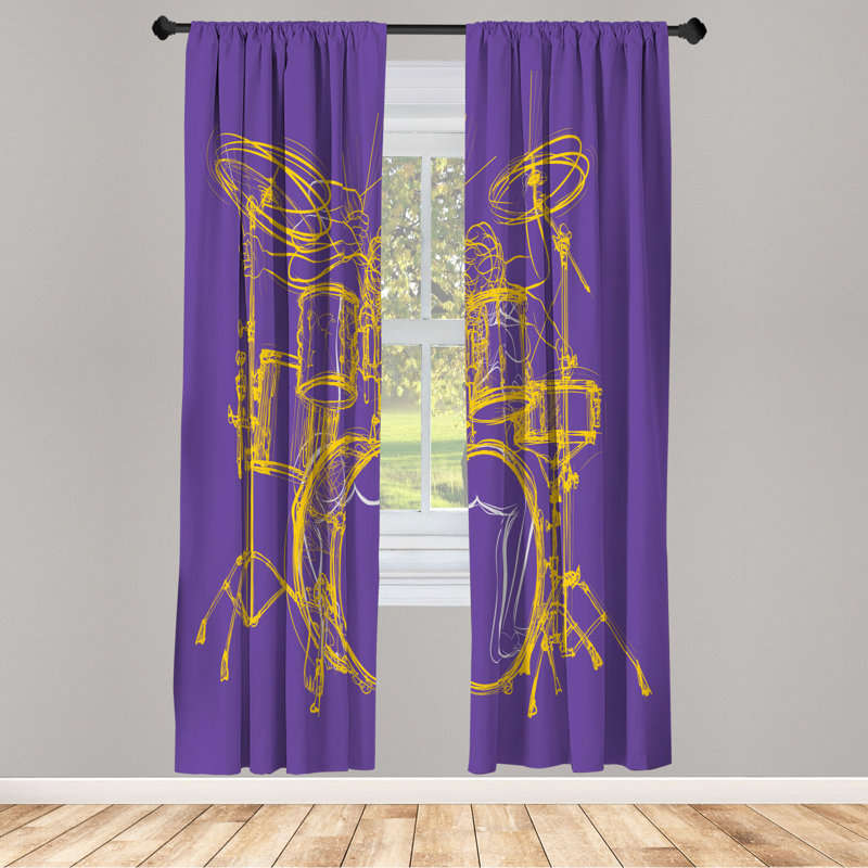 Microfiber Floral Semi-Sheer Rod Pocket Curtain Panels, 28" W x 84" L, Purple/Yellow
