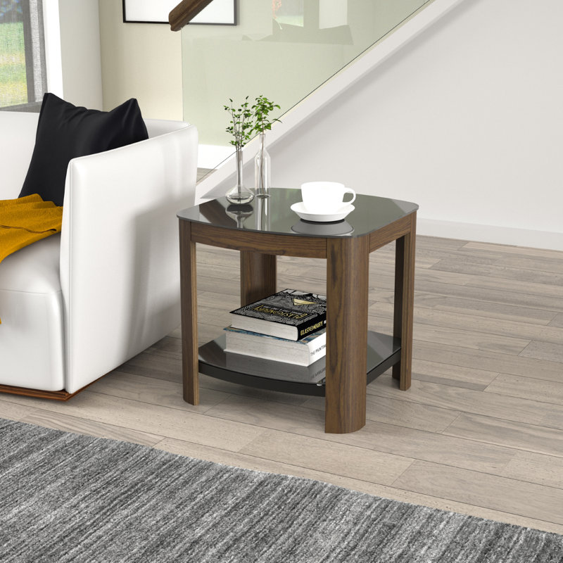 Ayala Glass Top End Table, Walnut