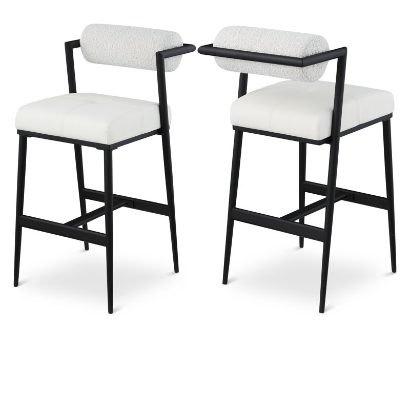 Stryker Upholstered Counter Stool with Iron Frame, Cream Boucle Fabric