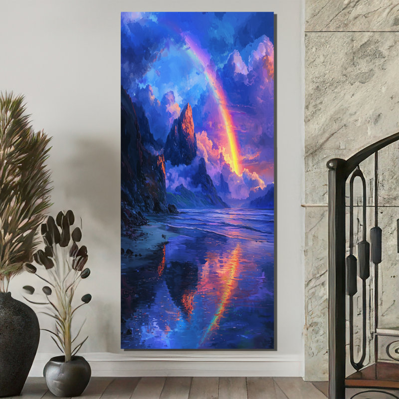 Arc-en-ciel dans la lagune tropicale - art mural arc-en-ciel, H 60 po x l 28 po, Toile tendue, Ne s’applique pas