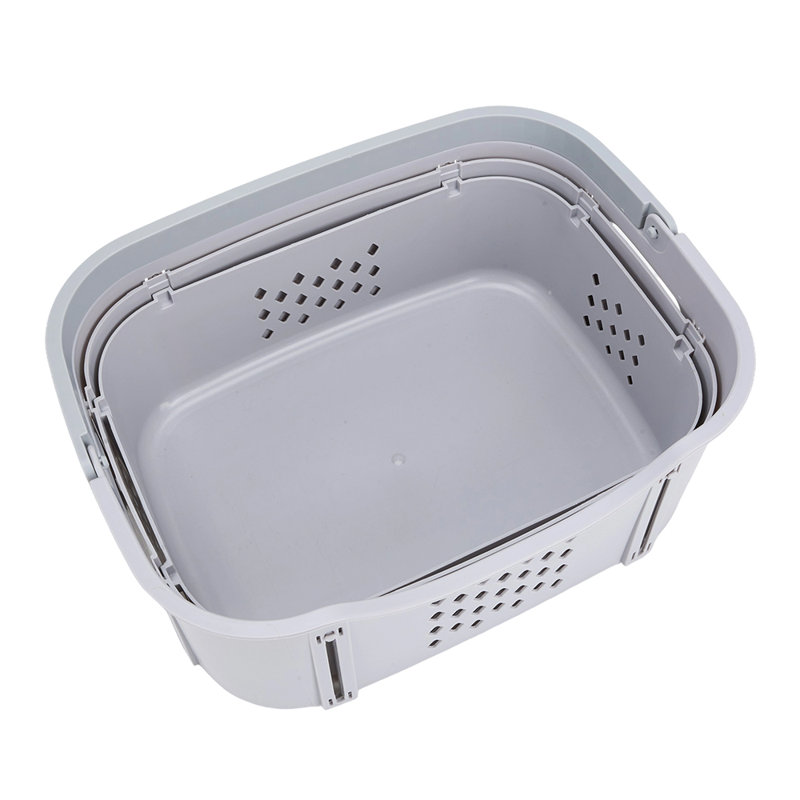 Plastic Laundry Basket with Handles, Grey