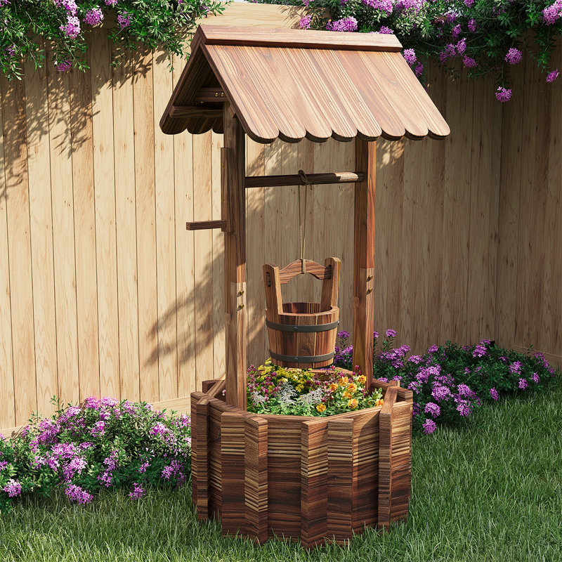 Brenan 46.3" H x 22" W Fir Wood Wishing Well Outdoor Planter