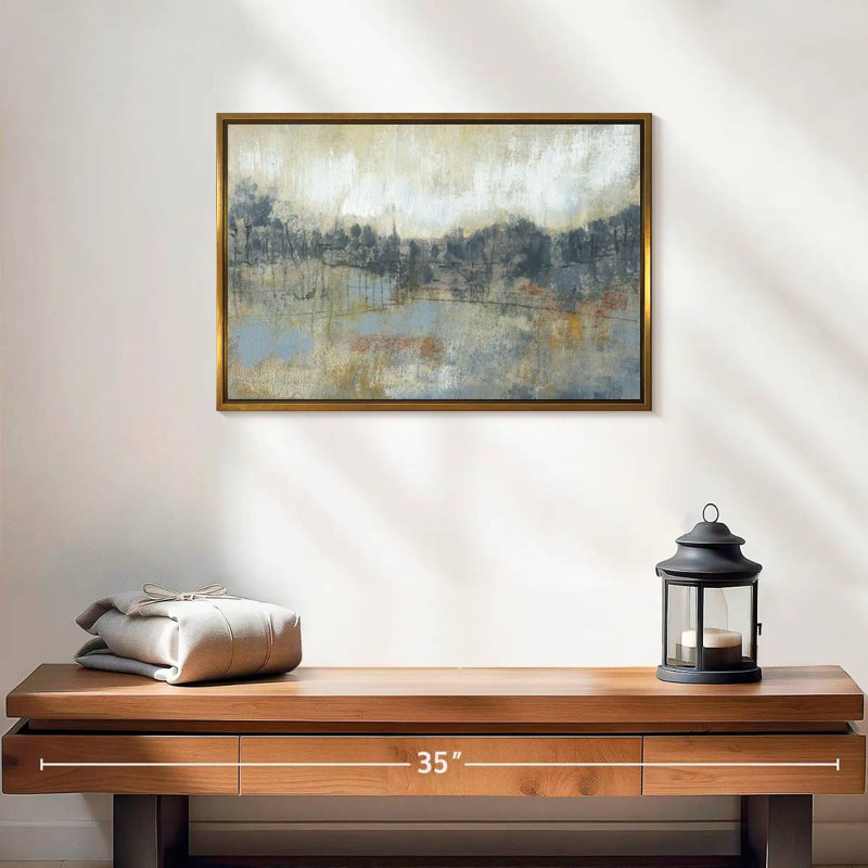 Horizon gris froid I, Cadre flottant doré, 19 po x 13 po