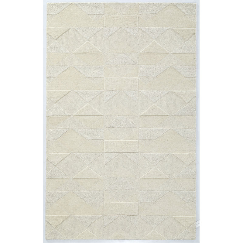 Wool Geometric Area Rug in Ivory