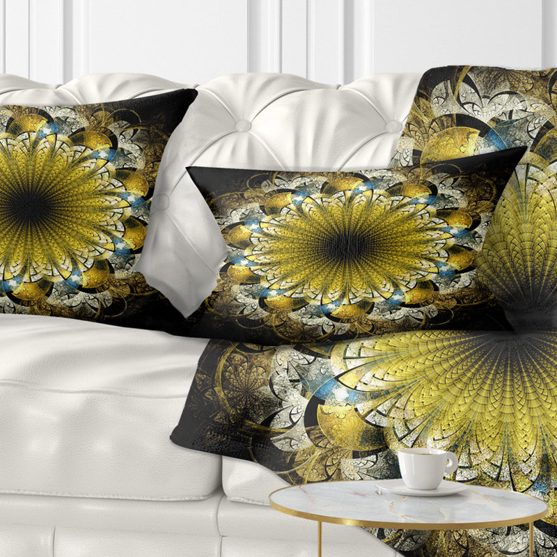 Fleur fractale jaune foncé - coussin imprimé abstrait