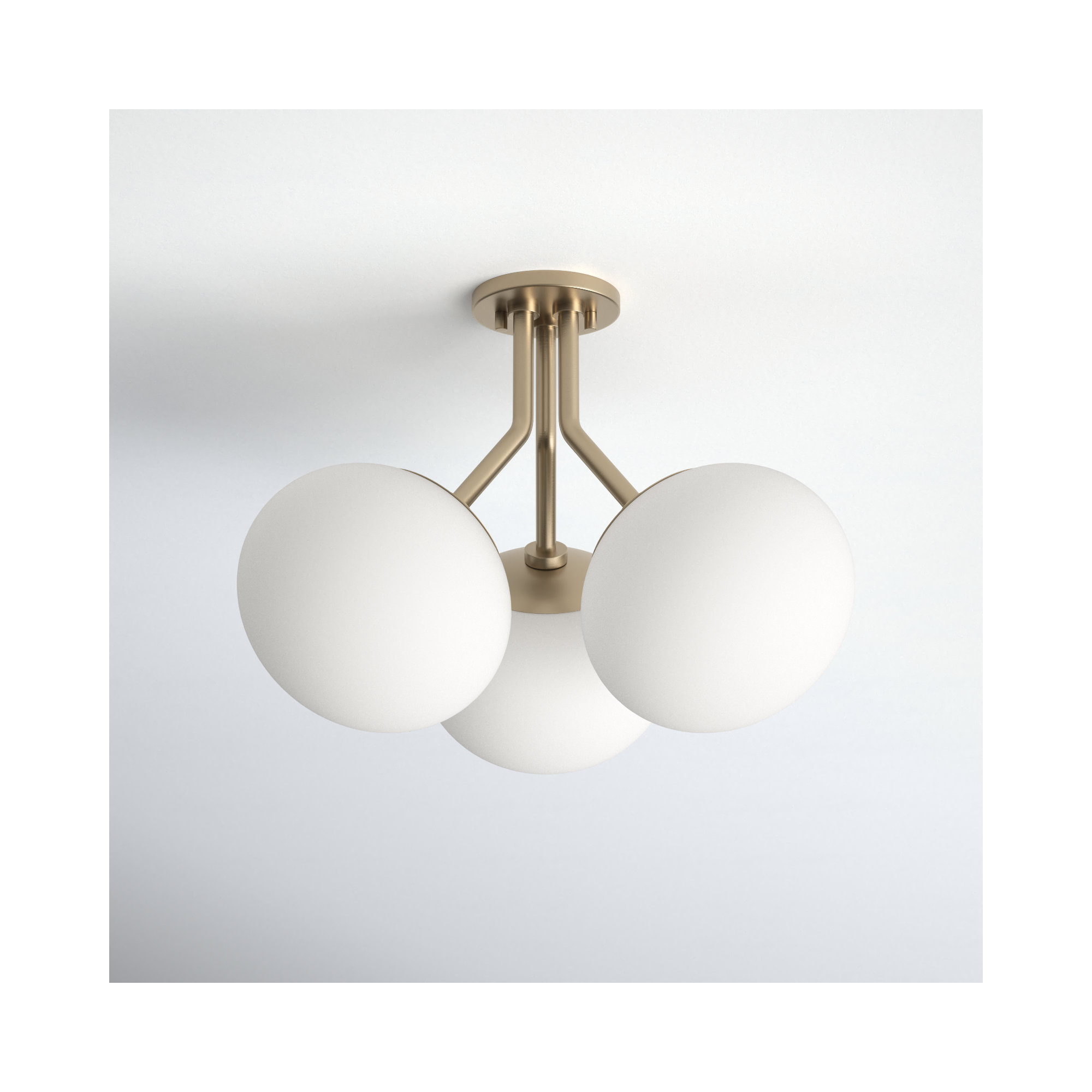 Alex 3 Light Glass Semi Flush Mount, Aged Brass