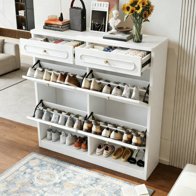 Armoire à chaussures Farmhouse avec 4 tiroirs rabattables et 2 tiroirs de rangement