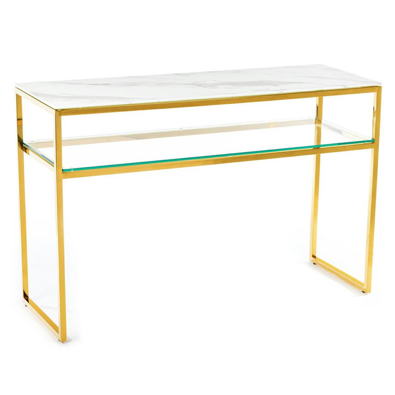 Hobgood 120cm Glass Top Console Table, White, Gold