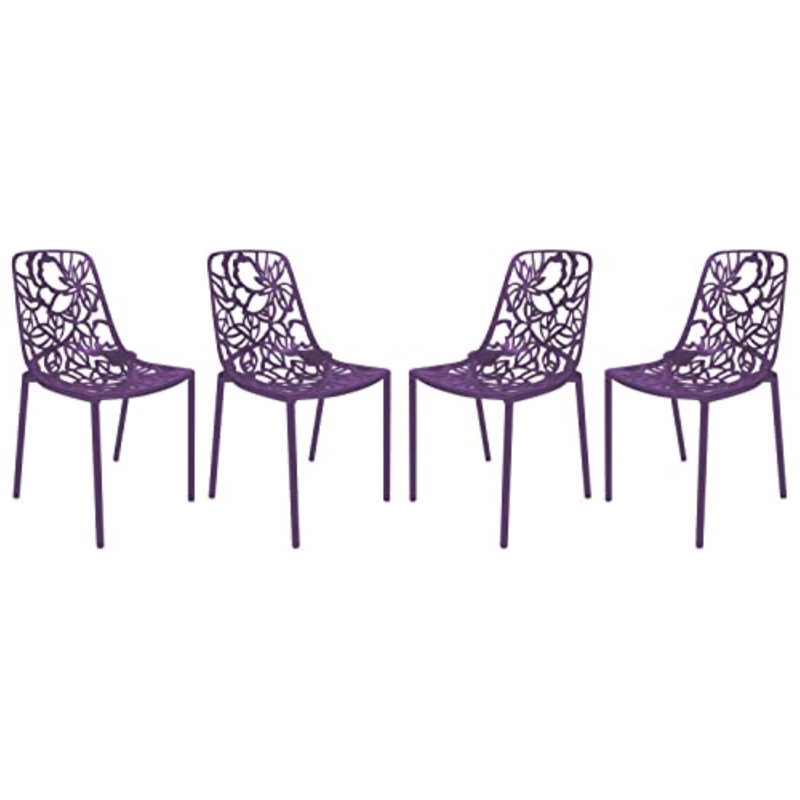 Chaises de salle à manger d'extérieur en aluminium Rabia, chaise d'appoint à découpes florales modernes pour patio, jardin et balcon, meubles de salle à manger empilables en métal, résistant à la rouille et aux rayons UV, entièrement assemblé