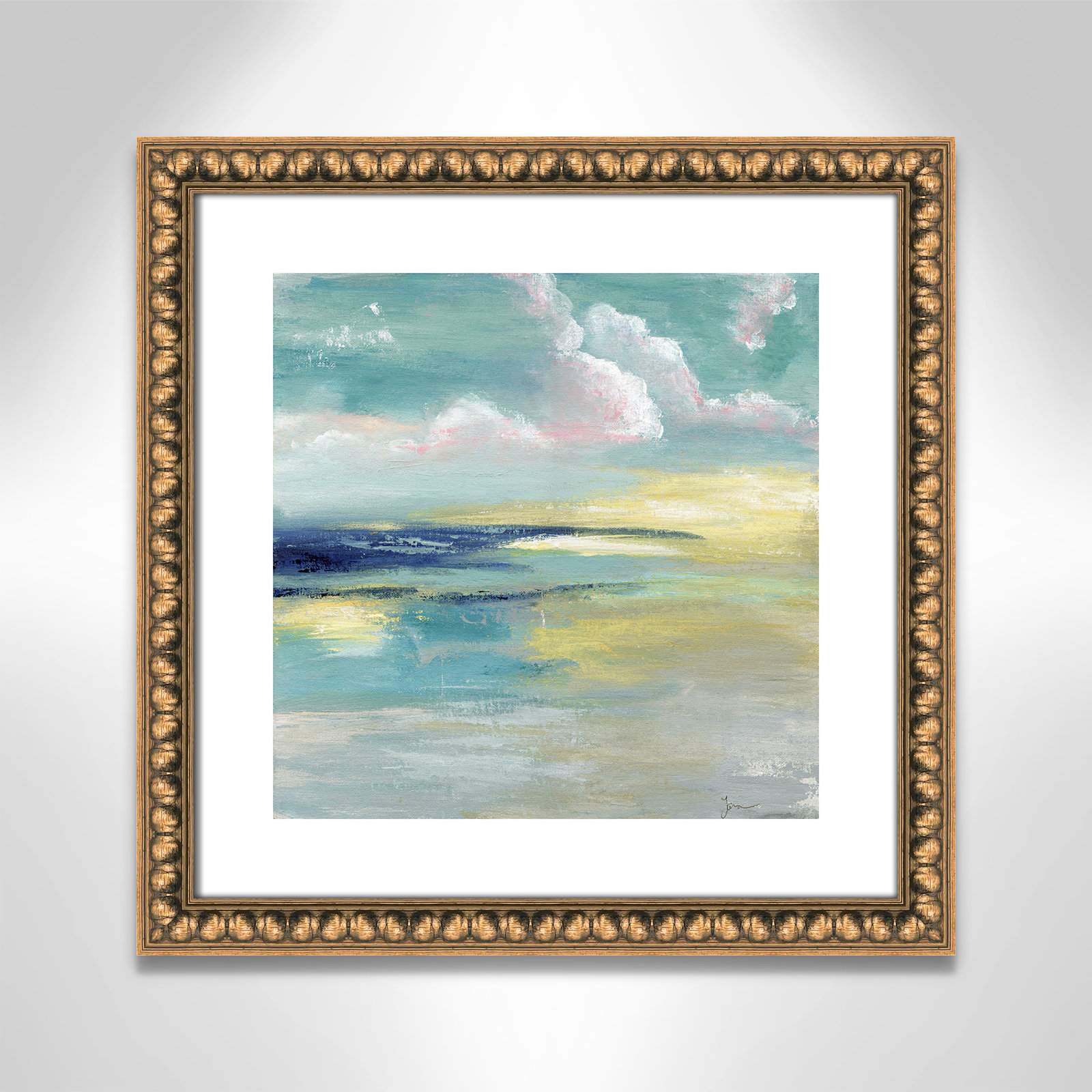 Bertie "Ocean View" Painting by Tava Studios, Gold Bead Framed Paper, 18.25" H x 18.25" W x 1.13" D