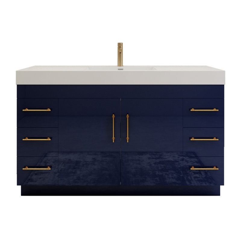 59" Single Bathroom Vanity Set with Drawers and Doors, Night Blue