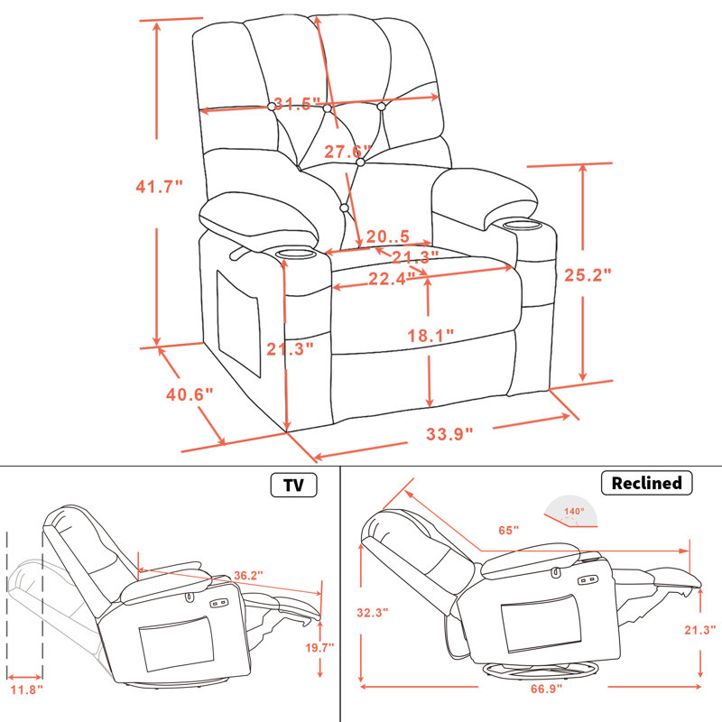 Electric Power Swivel Glider Rocker Recliner Chair with Remote Control, Gray