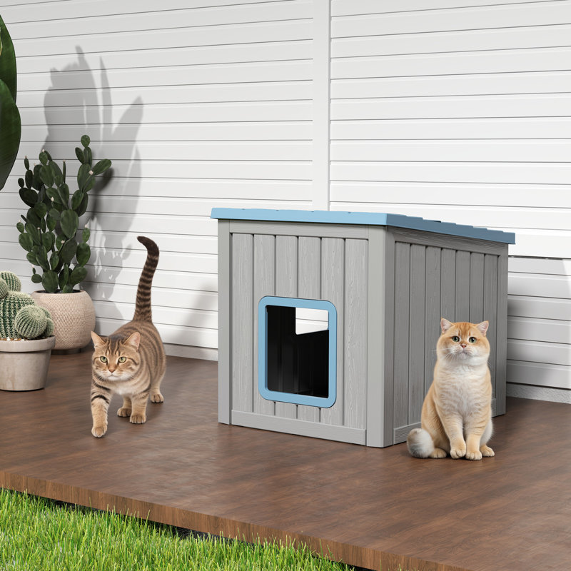 Niche pour chat d'extérieur résistante aux intempéries et à griffes pour chat avec matériau isolant en résine, Bleu/gris