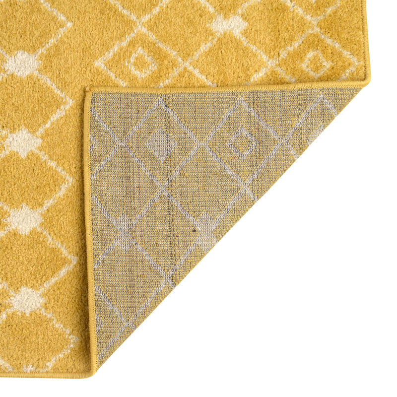 Tapis jaune / ivoire en polypropylène tissé à la machine Briehn, Carré 10 pi