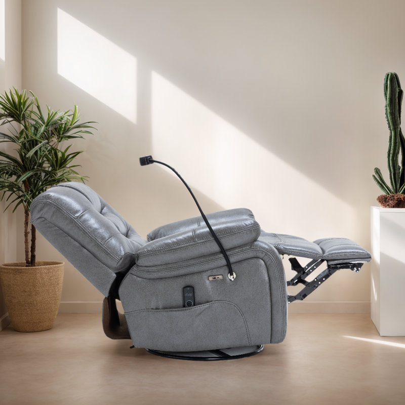 Grand fauteuil inclinable électrique pivotant avec chaleur de massage pour canapé en similicuir rembourré pour personnes âgées avec support pour téléphone