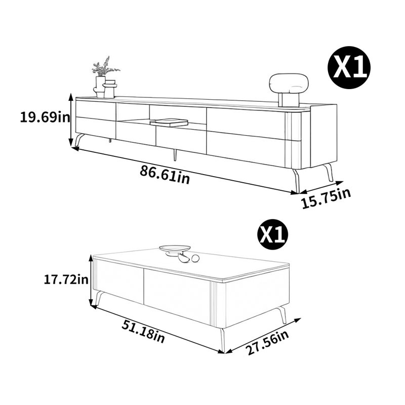 Meuble télé de luxe français jumelé à une table basse