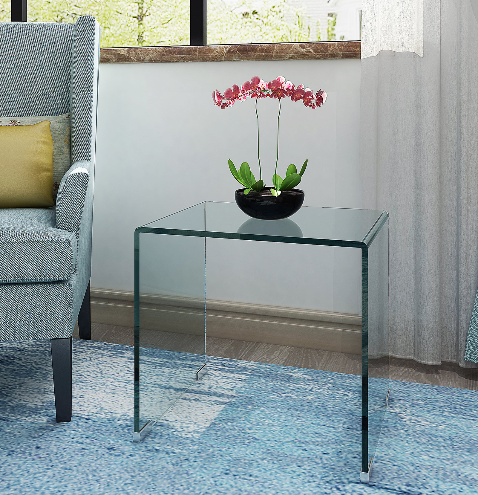 Ivy Bronx Colly Whole Tempered Glass Coffee Table Clear End Table