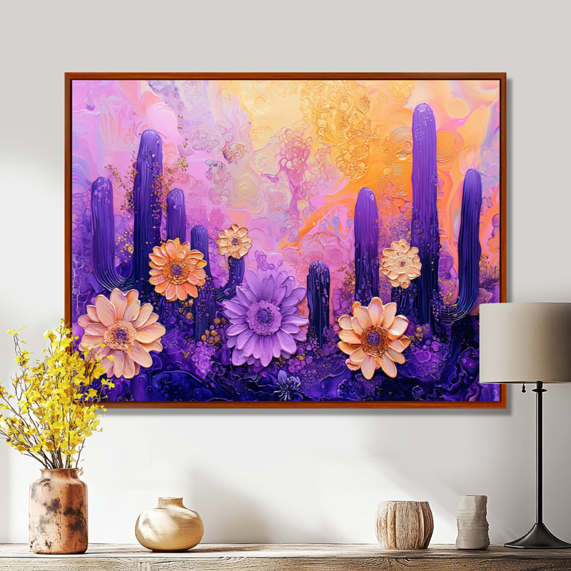 Paysage de rêve, paysage de cactus lavande - art mural floral cactus, H 30 po x l 40 po, Brown