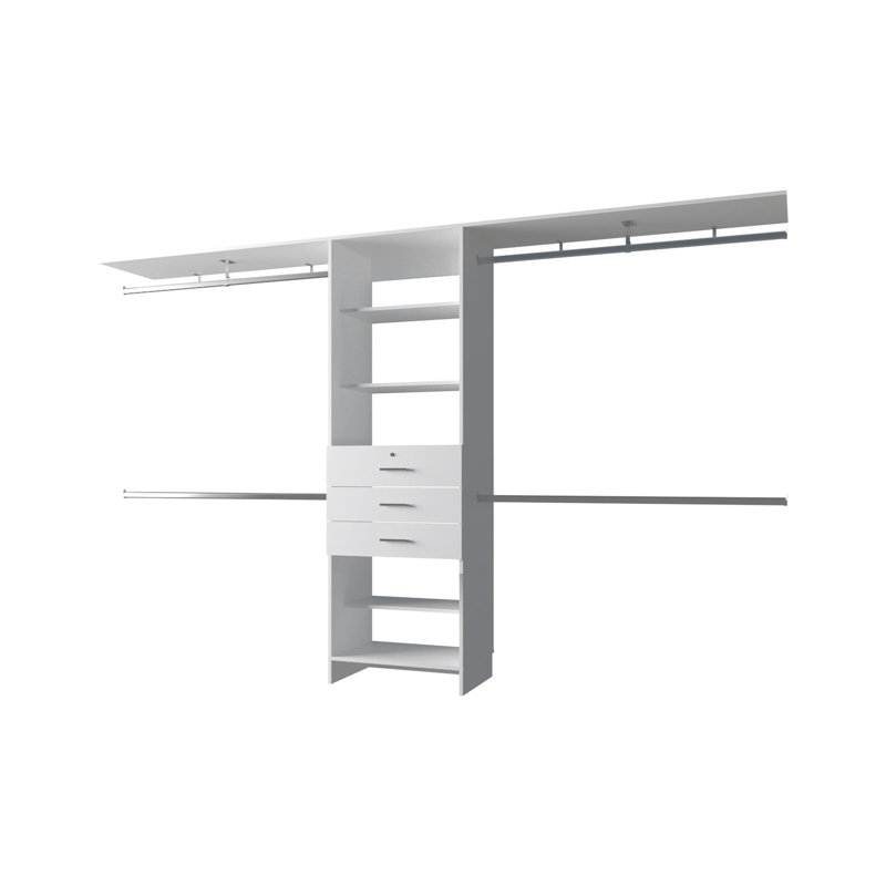 Système d'organisation modulaire pour garde-robe avec tringles de suspension, H 73,6 po x l 118,1 po x P 15,7 po, Blanc