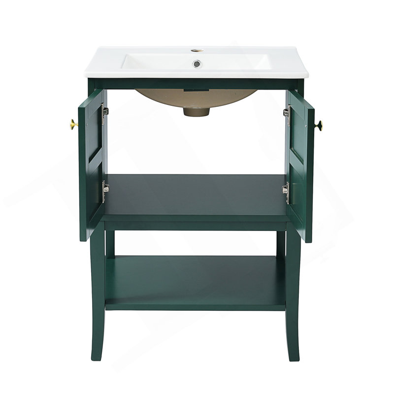 Meuble-lavabo 24 po avec lavabo supérieur, meuble-lavabo moderne avec 2 portes et meuble-lavabo simple