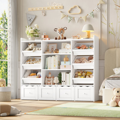 🧸 Bibliothèque à 4 niveaux pour enfants avec tiroirs et bacs, rangement pour jouets tout-en-un pour salle de jeux